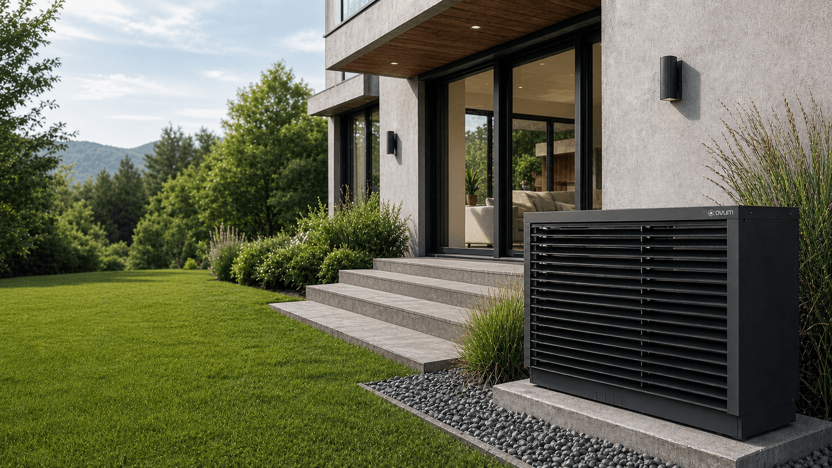 OVUM Wärmepumpe an einem modernen Wohnhaus